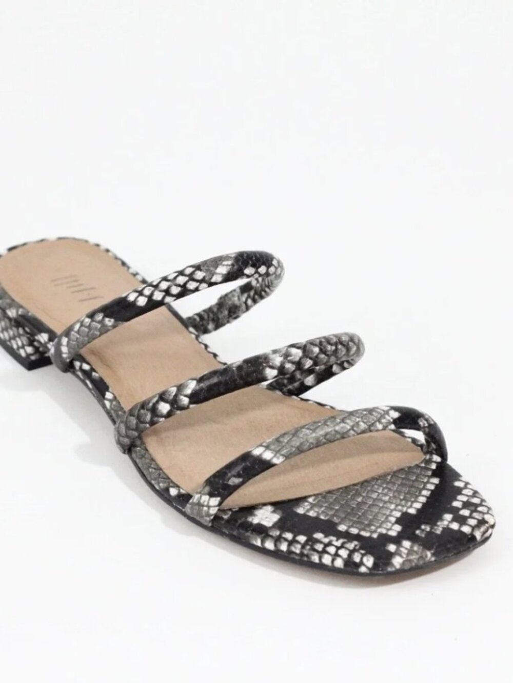 J.Jill Flat Leather Snake Print Sandals Slide Python Slip on Slides Black Sz 8.5